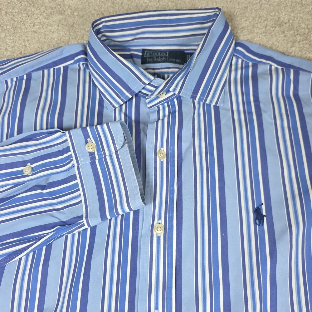 Polo Ralph Lauren Shirt Mens XL Blue Classic Striped Long Sleeve Button Up